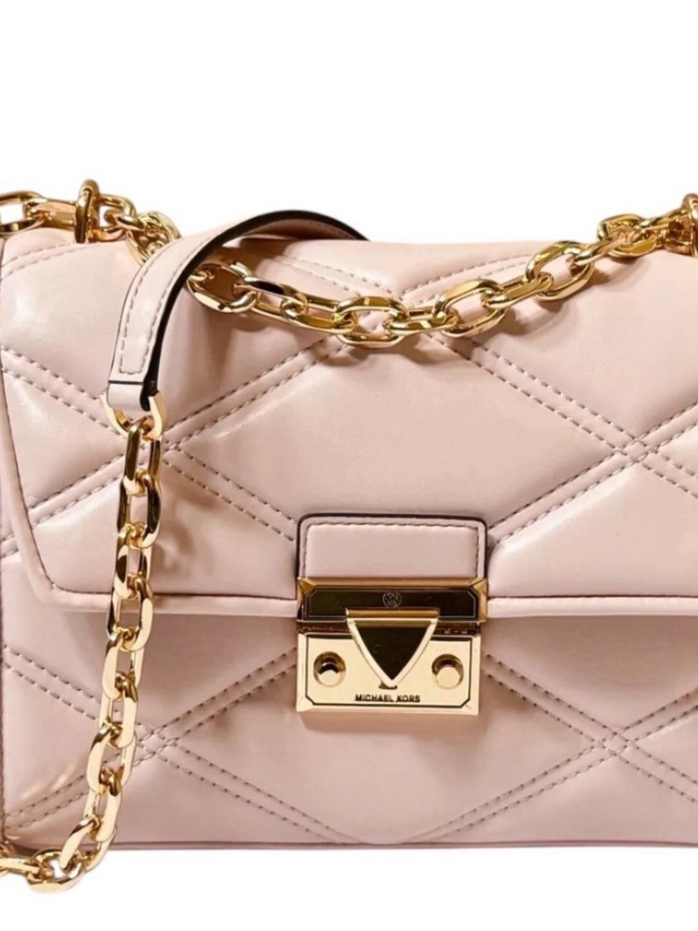 Michael Kors Quilted Crossbody Bag in Light Pink with Gold Hardware